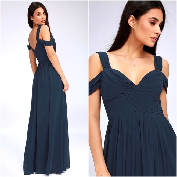 Lulu’s Elegant Navy Blue Wedding/Prom Maxi Dress - Picture 2 of 11